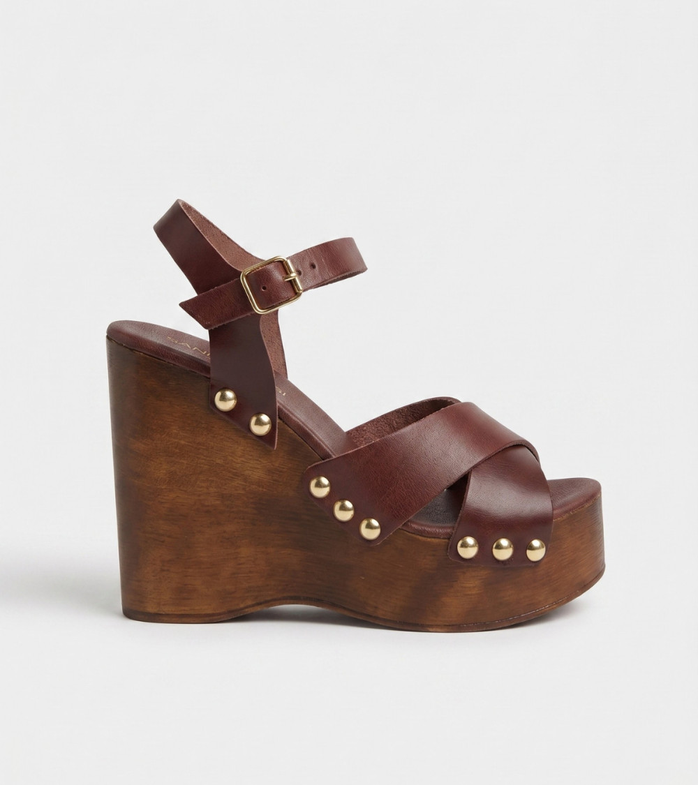 Stessy — Brown Leather Wedge Sandal | La Galerie